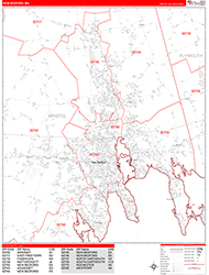 New Bedford Wall Map Zip Code Red Line Style 2026